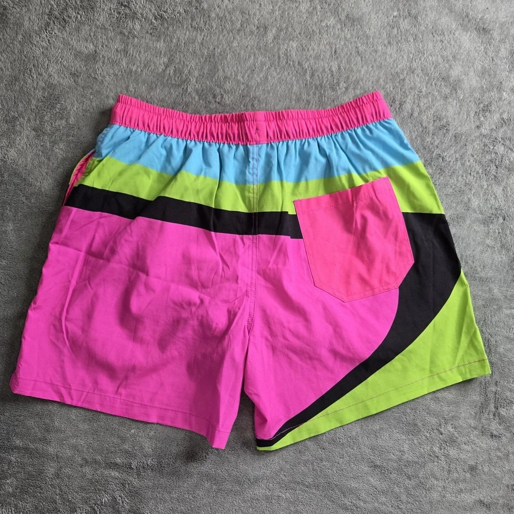 Buc-ees Beaver Retro Neon Swim Trunks Mens Small Pink Multicolor 5.5